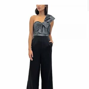 Sam Edelman Black and Gray One-Shoulder Jumpsuit